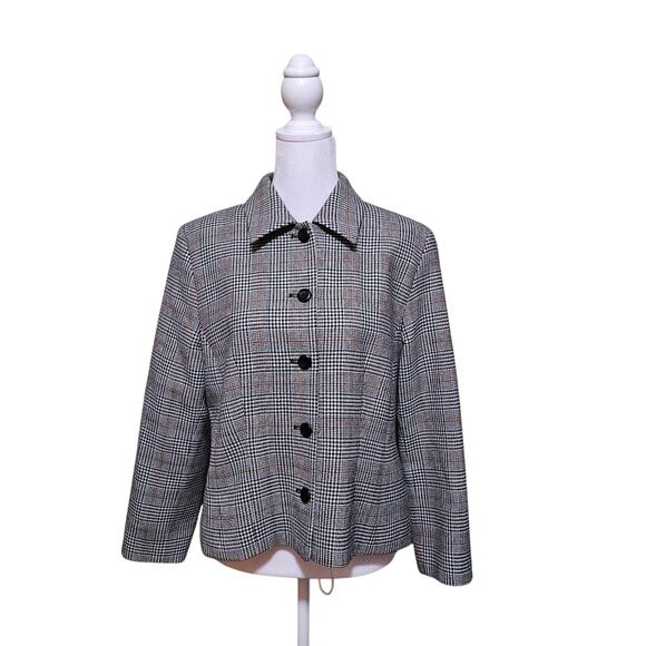Pendleton Blazer Black Brown Houndstooth Plaid 100% Wool Womens Size 14 Preppy - Picture 1 of 10
